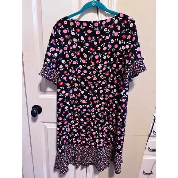 Talbots Women's Black Pink Foral Short Sleeve Ruffle Shift Dress Petite Size 14 - Picture 5 of 11